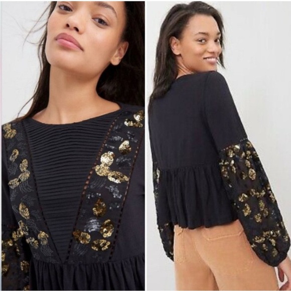 NWT Anthropologie Neale Sequin Peplum Top Sz XL Night Out Whimsigoth Renaissance - Picture 2 of 16